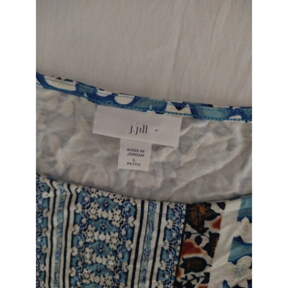 J Jill Floral Mix Print Short Sleeve Dress Size Petite Large Blue shift sheath - Picture 4 of 9